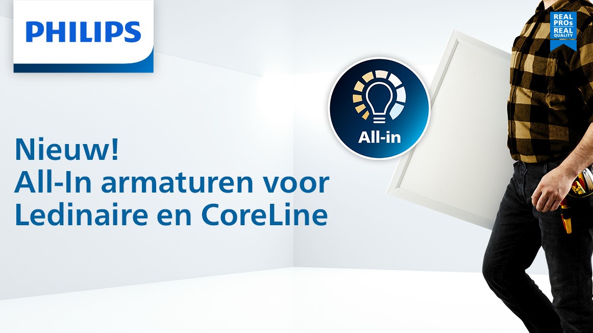 Philips CoreLine en Ledinaire All-in armaturen op kantoor grijs